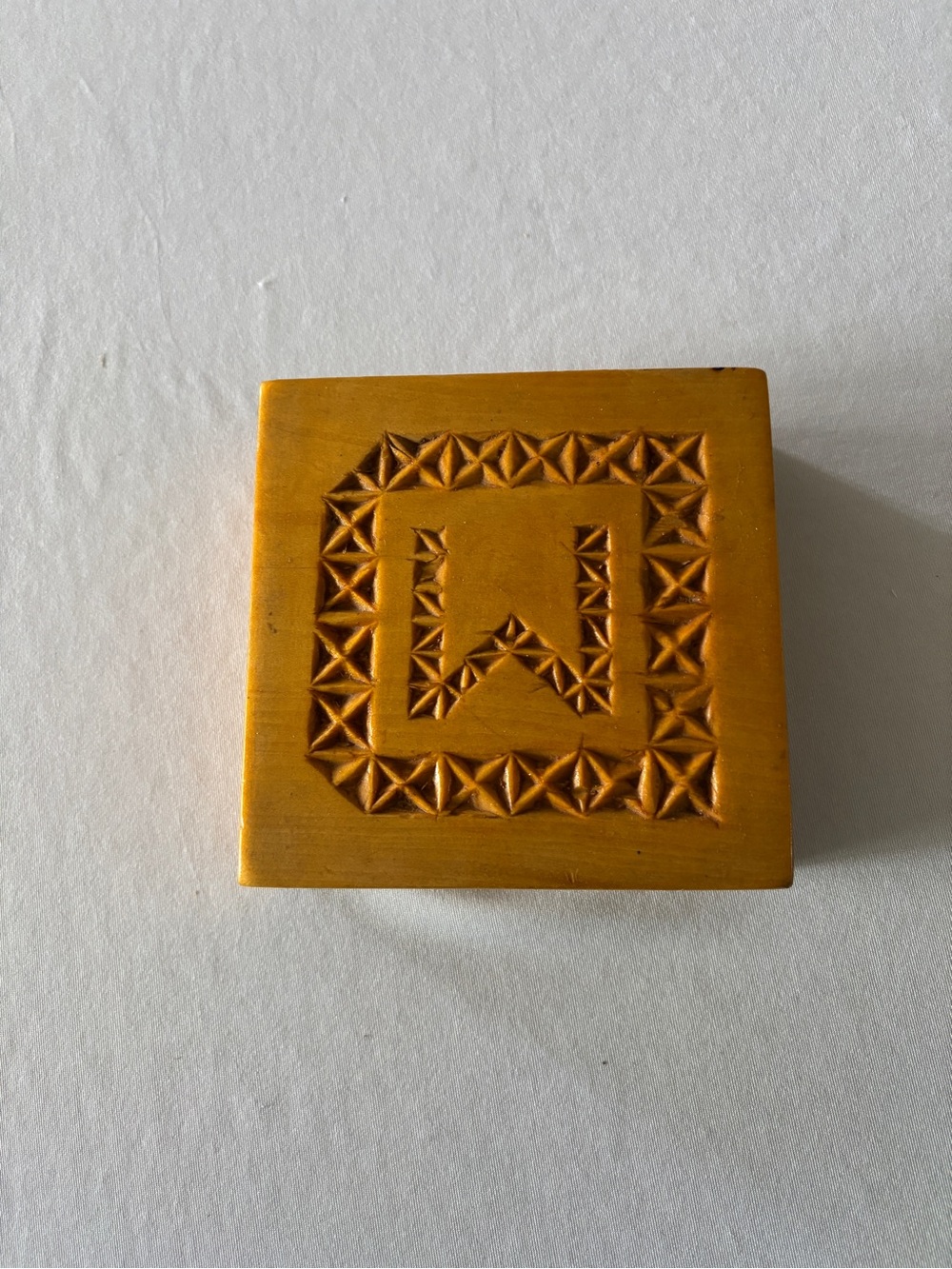 Handmade Wood Carved Decorative Keepsake Box monogram M or W Folk Art